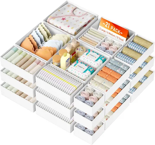 Miniatura 28 de DIMJ Organizador de cajones de ropa – Paquete de 20 contenedores organizadores de cajones de armario para almacenamiento de ropa de bebé, Blanco
