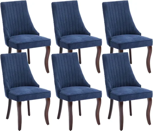 Miniatura 12 de Juego de 8 sillas de comedor, sillas de cocina con canales de lino con patas curvadas de madera maciza, silla de comedor tapizada de tela cómoda