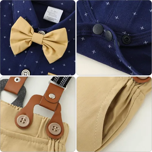 Miniatura 2 de ZOEREA Baby Boy Suit Gentleman Outfit Clothes Set Infant Tuxedo Long Sleeve Dress Shirt+Suspender Pants+Bowtie+Beret Hat