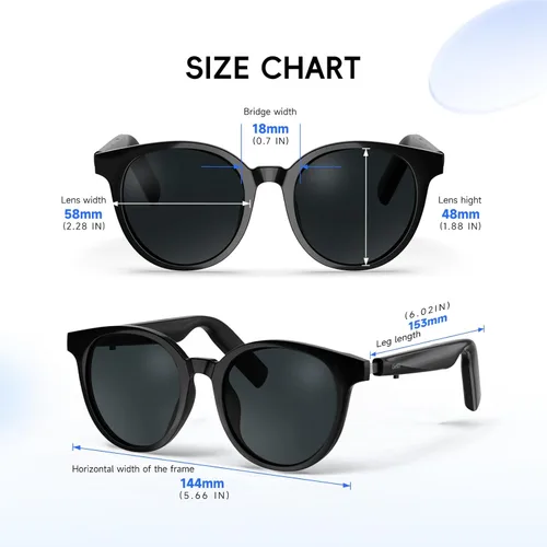 Miniatura 8 de GetD Lentes de sol inteligentes, lentes polarizados redondos Bluetooth para mujeres y hombres con altavoz, gafas de música, traductor AI, duración