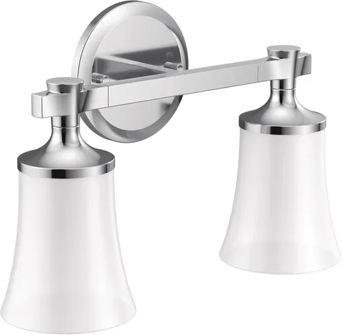 Miniatura 5 de Moen YB0362NL Flara - Lámpara de tocador de baño de doble montaje con 2 luces con vidrio esmerilado, níquel pulido