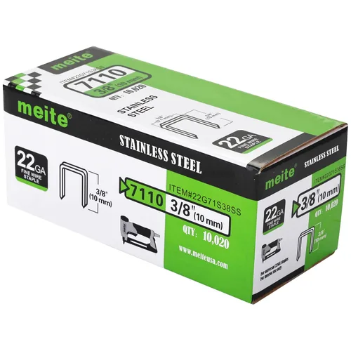 meite Grapas de tapicería de acero inoxidable 304 de calibre 22 71/10, corona de 3/8 pulgadas con longitud de pierna de 3/8 pulgadas, grapas