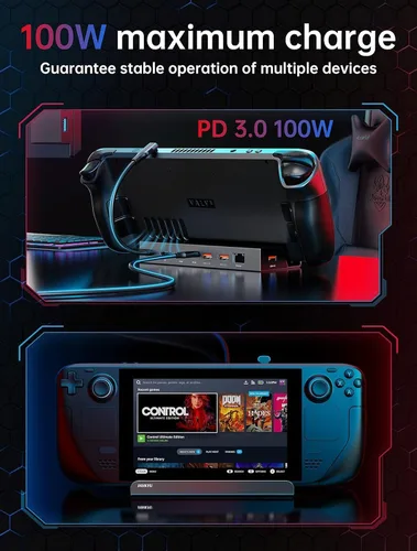 Miniatura 5 de Estación de acoplamiento 7 en 1 para cubierta de vapor con puerto HDMI DisplayPort 4K@60Hz dual – Estación de acoplamiento USB C de 100W