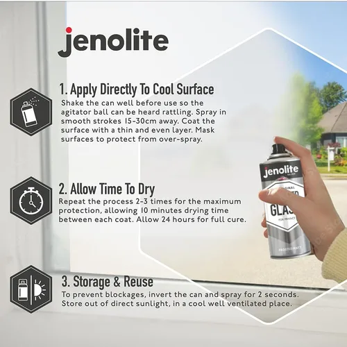 Miniatura 6 de JENOLITE Pintura para Vidrio Esmerilado Acabado Mate Opaco Espray para Ventanas para Mayor Privacidad Semitransparente para Ventanas y Puertas