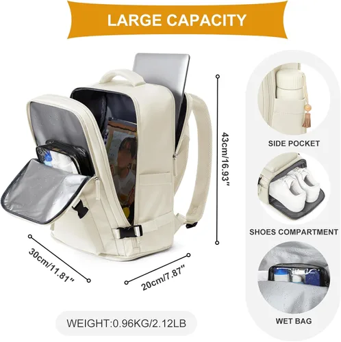 Miniatura 3 de coowoz Mochila de mano para mujeres y hombres, mochila de viaje aprobada por aerolíneas, mochila deportiva para laptop, A- Beige, Compacto
