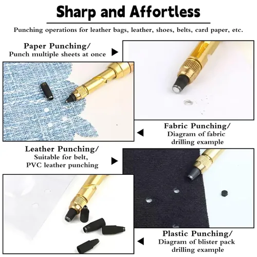 Miniatura 4 de Mnuizu Perforadora japonesa ajustable, 6 tamaños de punta perforadora de cuero ajustable, mango de madera, agujero para cinturón, herramienta