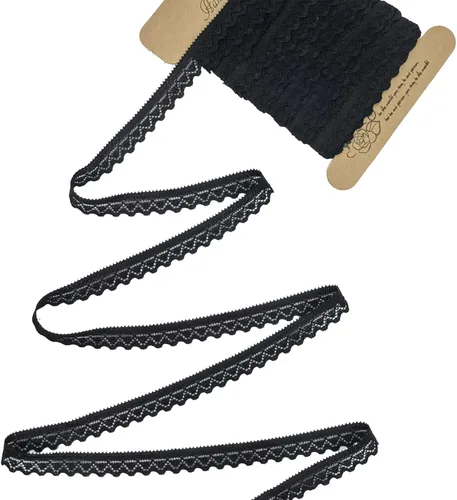 Cinta de encaje negro de 0.4 pulgadas, ribete de encaje elástico de 10 yardas de largo con muy buena elasticidad de 1:2.2, ideal para decoración del