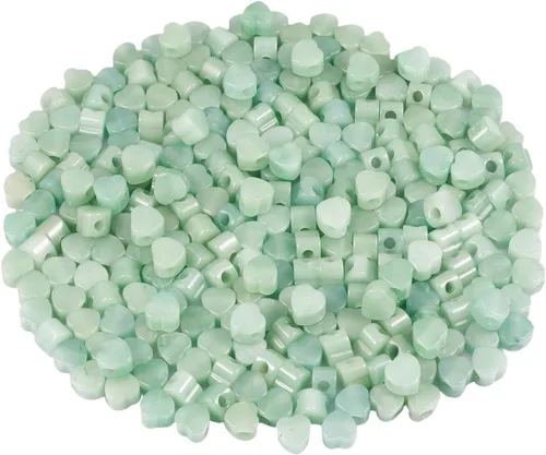 Miniatura 5 de TUMBEELLUWA Cuentas de piedra para hacer joyas, cuentas sueltas con forma de corazón de cristal curativo con agujero grande, paquete de 15, Verde