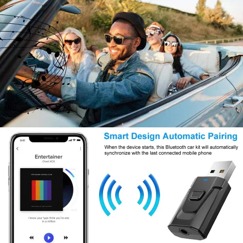 Miniatura 5 de Adaptador auxiliar Bluetooth para automóvil, receptor de música estéreo inalámbrico 5.0 con cancelación de ruido, kits de automóvil manos libres