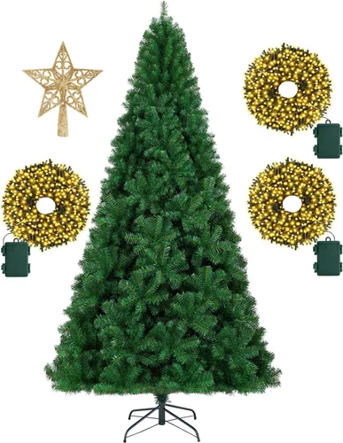 Miniatura 10 de KTKDE - Árbol de Navidad artificial premium de 1.8 m con 1005 puntas de ramas, 1 pieza, estrella en la parte superior del árbol, 200 luces LED Verde