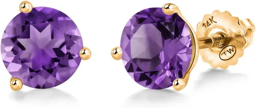Miniatura 163 de Gem Stone King Aretes de Martini de oro amarillo de 14 quilates Aretes de tuerca de 3 puntas para mujeres y hombres Redondos de 0.236 pulgadas