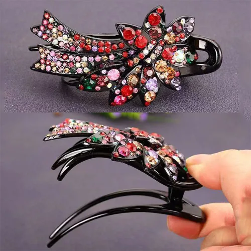Miniatura 6 de Paquete de 4 magníficos accesorios de cristal para el cabello: pinzas para el cabello, pinzas de pico de pato, pinzas para el cabello con diamantes