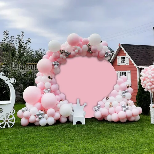 Miniatura 3 de Fondo de camarón rosa redondo rosa de 7.2 pies, fondo de fotografía circular con 4 clips para mujeres y niñas, suministros de decoración de fiesta