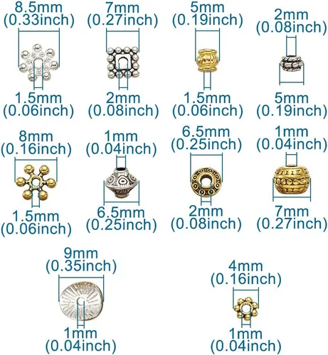 Miniatura 5 de Craftdady 600 cuentas espaciadoras tibetanas de 10 estilos, colores mezclados, aleación de metal, dijes para pulseras, collares, suministros