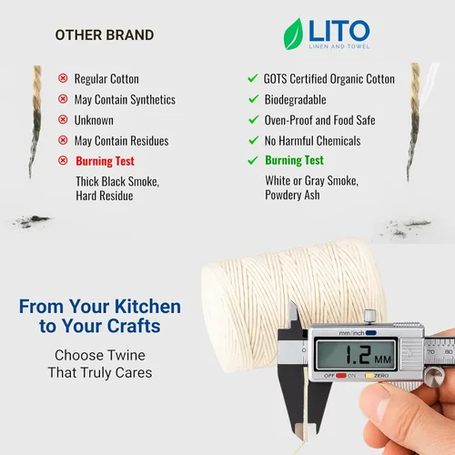 Miniatura 6 de Cordel de carnicero orgánico para cocinar y atar – Cuerda de cocina de algodón natural resistente de 1.2mm de 1000 pies – Cuerda apta