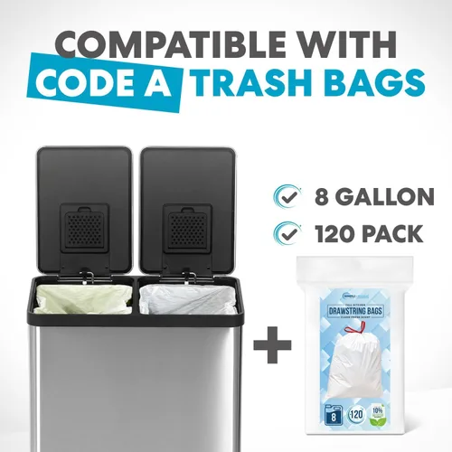 Miniatura 7 de SIMPLI-Magic - Cubo de basura de 16 galones (60L) con dos compartimentos, cubeta de basura para cocina con contenedores para residuos y reciclaje
