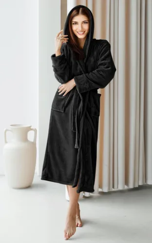 Miniatura 5 de NY Threads - Bata de baño de vellón con capucha para mujer, larga y afelpada
