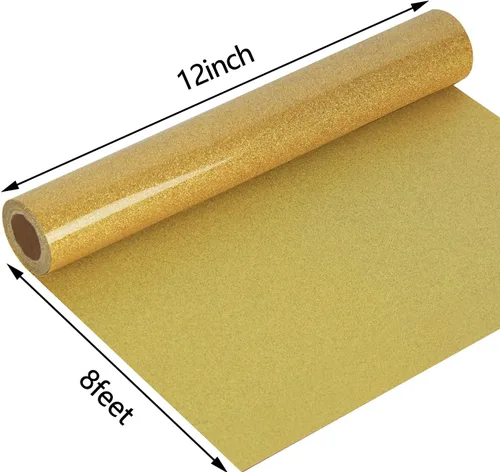 Miniatura 3 de Guangyintong Vinilo de Transferencia de Calor Dorado con Purpurina, 12" x 8 pies Vinilo Termoadhesivo para Camisetas, Fácil de Cortar y Quitar