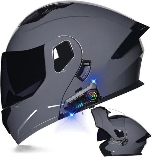 Miniatura 9 de Casco de motocicleta Bluetooth modular aprobado por DOT con visera doble, cara completa, abatible, integrado, cascos de motocicleta con visera