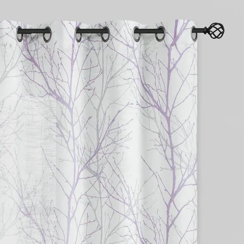 Miniatura 12 de FMFUNCTEX Cortinas de Lino Semitransparentes para Dormitorio, Cortinas Azules y Blancas de 63 Pulgadas de Largo para Sala de Estar, Cortinas de Rama