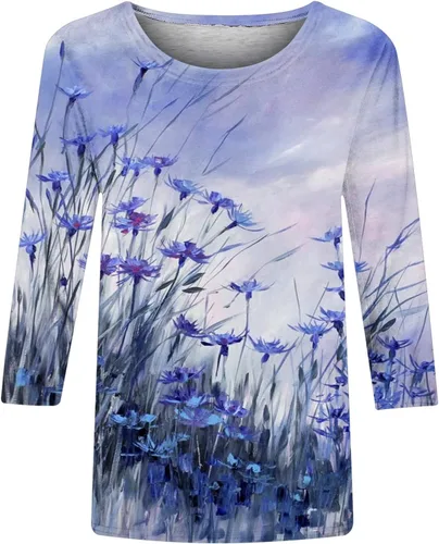 Miniatura 4 de 34 Sleeve Blouses for Women Hawaiian Flower Print Tees Cruise Graphic T Shirt Spring Shirts for Women 2024 Trendy