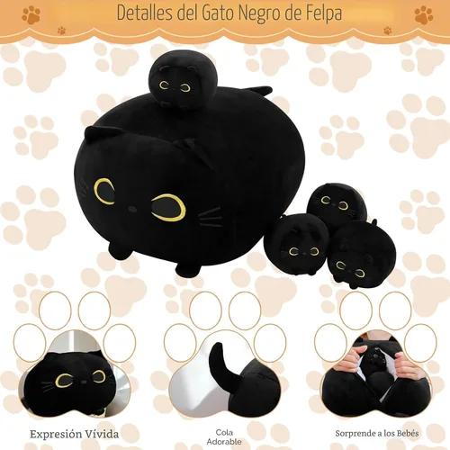 Miniatura 2 de TOYSYM Gato Negro de Peluche Mamá Gato de Peluche Juguetes con 4 Bebés Blanditos en su Vientre Almohadas Suave Lindas para Abrazar para Niños y Niñas