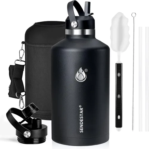 Miniatura 36 de SENDESTAR Botella de agua aislada de 24 onzas, boca ancha, botella de agua de 24 onzas con tapa con popote, tapa de boquilla, acero inoxidable