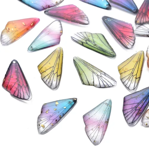 Miniatura 16 de FASHEWELRY 16 aretes de resina con alas de libélula y arco iris, mariposa, colgantes, alas de hada, coloridos dijes con ganchos para aretes, anillos