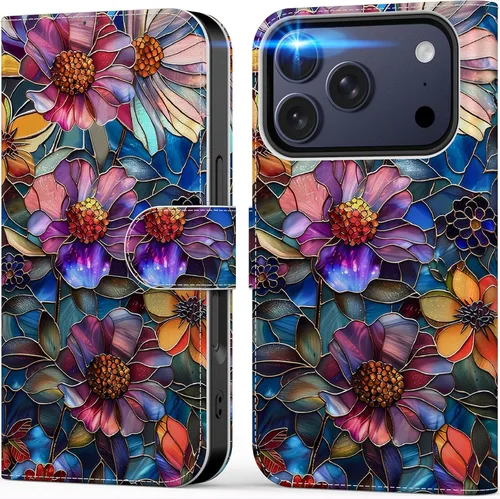 Miniatura 45 de DEENAKIN Funda tipo cartera para iPhone 15 con tarjetero + clip para efectivo, bloqueo RFID, protección contra caídas de grado militar y obras