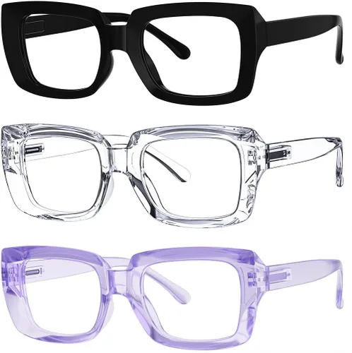 Miniatura 13 de Eyekepper Paquete de 4 lentes de lectura con bloqueo de luz azul, anteojos cuadrados de computadora de gran tamaño +0.00