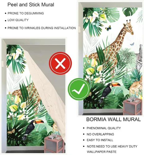 Miniatura 5 de Bormia Papel tapiz infantil con estampado de elefante, animales de la selva, león, cebra, tigre, para habitación de los niños, habitación del bebé