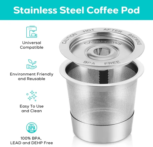 Miniatura 4 de CASABREWS CASKF02 - Filtros reutilizables para tazas K, paquete de 2 cápsulas de café recargables de acero inoxidable para cafeteras Keurig 1.0