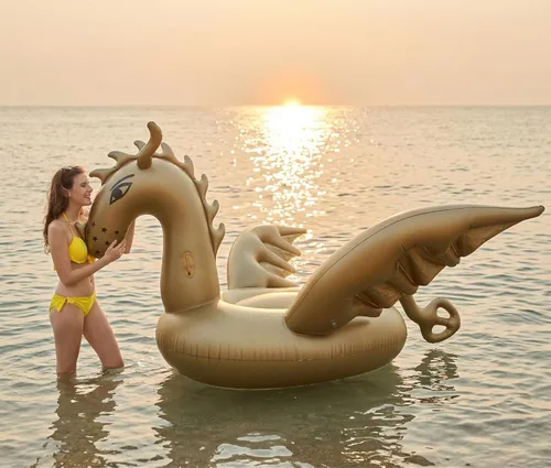 Miniatura 6 de Flotador para alberca gigante, inflable 103 pulgadas. dorado Dragón
