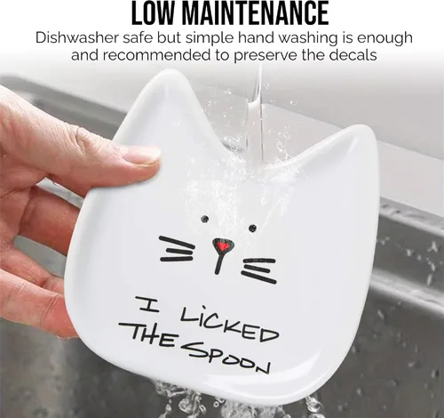 Miniatura 7 de Pavilion Gift Company Blobby Cat plato apoya cucharas "I Licked the Spoon" de 5 pulgadas, color blanco