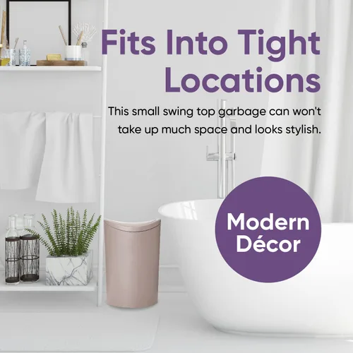 Miniatura 3 de Superio Mini cubo de basura para baño con tapa, moderno mini cubo de basura con tapa abatible (1 1/2 galón, 6 litros) de plástico para cocina, baño
