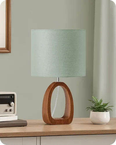 Miniatura 10 de LE07TLP205 - Juego de 2 lámparas de mesa de madera, lámpara de noche pequeña de 14.2 pulgadas con pantalla de lino beige y base de madera de perlado