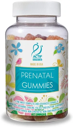 ACTIF Gomitas prenatales con más de 27 vitaminas orgánicas y mezcla de hierbas orgánicas, sin OMG, 100% vegetarianas, 90 unidades, fabricadas en
