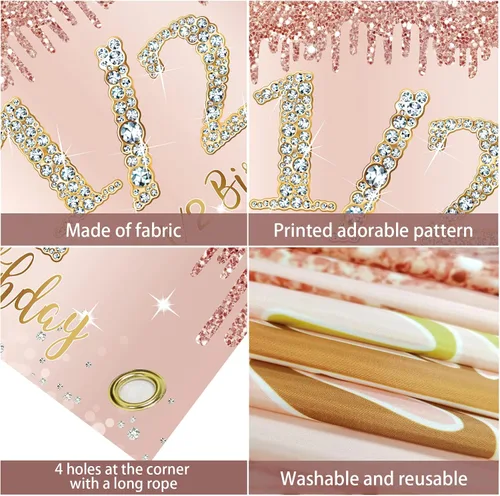 Miniatura 6 de Decoraciones de Fondo de Pancarta de Feliz Medio Cumpleaños para Niñas, Suministros de Letrero de Fiesta de Medio Cumpleaños de Oro Rosa, Póster