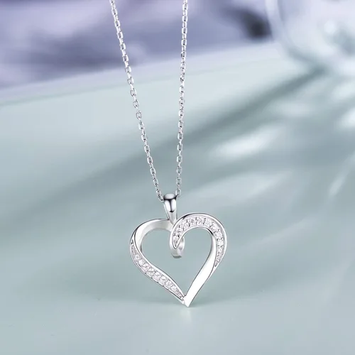 Miniatura 6 de Billie Bijoux Collar de corazón de plata de ley 925 chapado en platino redondo con circonita cúbica y diamante fino, regalo para mujeres y niñas
