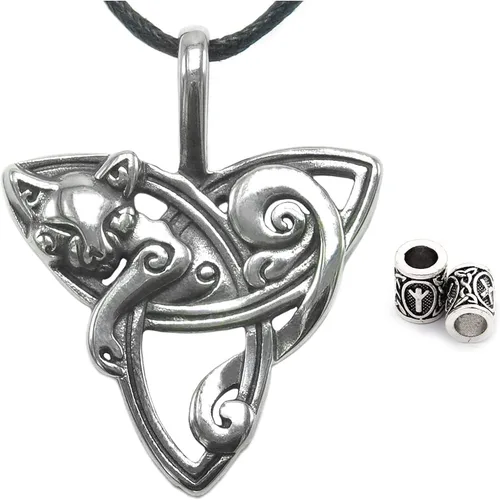 GUNGNEER Collar con colgante de gato celta con nudo de triquetra Símbolo animal del zodiaco celta Joyería celta irlandesa