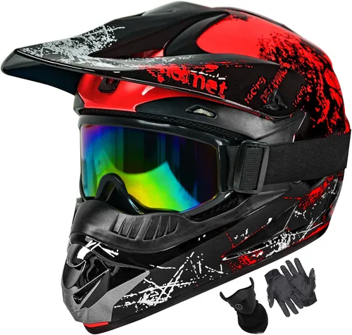 Miniatura 16 de Cascos de motocross para jóvenes, aprobados por DOT, motocross, ATV, todoterreno, cuatro ruedas, cascos de motocicleta BMX con gafas, guantes