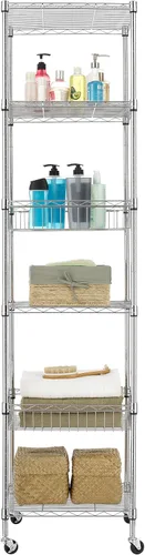 Miniatura 6 de Finnhomy Estantería de alambre resistente de 6 niveles con ruedas de 18 x 18 x 72 pulgadas, 6 estantes, estante de almacenamiento con tubo de acero