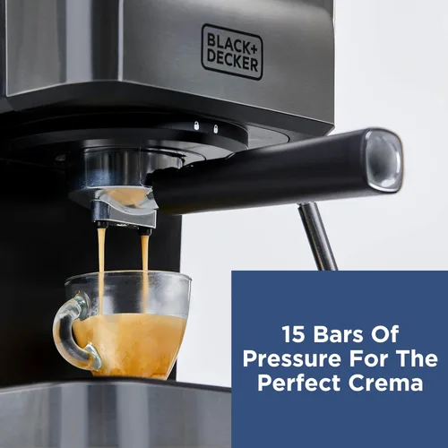 Miniatura 3 de Black+Decker Máquina semiautomática de café expreso y capuchino de 15 bares, máquina versátil con capacidad para usar molidos o cápsulas ESE