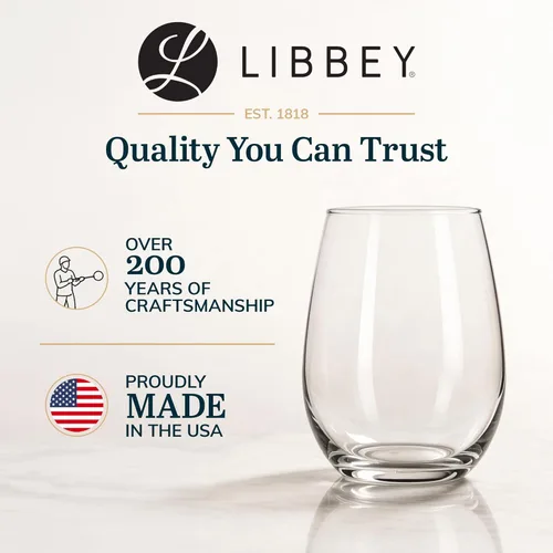 Miniatura 8 de Libbey Juego de 12 Copas de Vino sin Tallo, Aptas para Lavavajillas, Perfectas para Cócteles, Agua y Vajilla para Exteriores Rojo y blanco 12