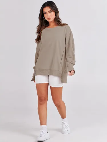 Miniatura 6 de ANRABESS Sudadera de gran tamaño para mujer, cuello redondo, manga larga, casual, con abertura, sin botones, ropa de otoño