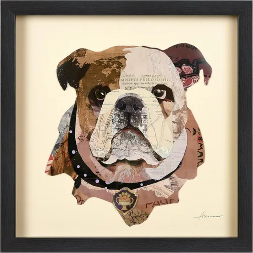 Miniatura 17 de Empire Art Direct Alex Zeng - Papel gráfico enmarcado con collage dimensional de bulldog francés bajo vidrio, listo para colgar, 17 x 17 pulgadas