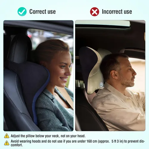 Miniatura 4 de Almohada para el Cuello del Asiento de Coche para Conducir, Almohada de Reposacabezas de Espuma Viscoelástica Suave con Correa Ajustable y Funda