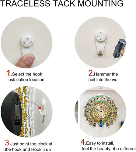 Miniatura 5 de Reloj de pared grande de estilo lujoso, estilo pavo real, de 23.7 pulgadas, sin tictac, silencioso, de cristal acrílico, decoración moderna y Azul