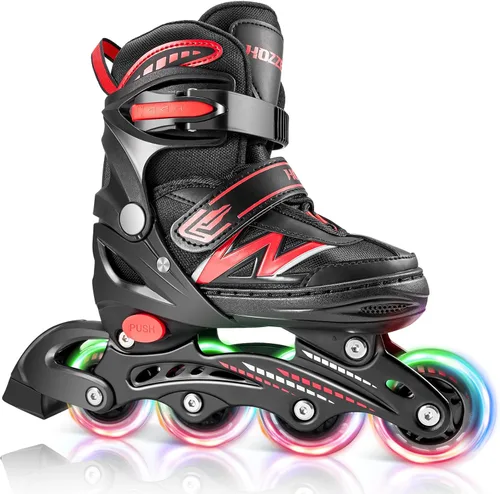 Hozzen Patines en línea para niños y niñas, patines en línea ajustables con luces iluminadoras, patines de exterior para niñas, niños, jóvenes de 5