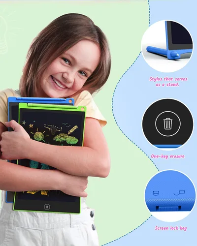Miniatura 2 de TECJOE Tableta de Escritura LCD, 8.5 Pulgadas, Paquete de 2 Tableros de Garabatos Coloridos, Tableta de Dibujo para Niños, Juegos de Viaje